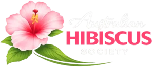 Pink hibiscus flower with text Australian Hibiscus Society