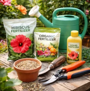 Gardening implements to take care of hibiscus plants